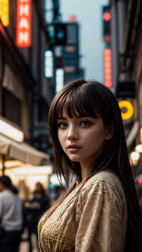 HDR photo of (extremely intricate:1.3), (realistic), photo of a girl in a bustling metropolis, weaving through crowded streets and dark alleyways, close up, Detailed clothes, green eyes, flowing hair, determined expression, shiny glossy skin, subsurface scattering, (sharp:0.7), [(colorful explosion psychedelic paint colors:1.21)::0.05], amazing fine detail, Nikon D850 film stock photograph Kodak Portra 400 camera f1.6 lens, rich colors, lifelike texture, dramatic lighting, urban environment, skyscrapers, neon signs, street vendors, dynamic composition, unreal engine, trending on ArtStation, cinestill 800 tungsten, volumetrics dtx, (film grain, blurry background, blurry foreground, bokeh, depth of field, motion blur:1.3)<lora:more_details:0.6> . High dynamic range, vivid, rich details, clear shadows and highlights, realistic, intense, enhanced contrast, highly detailed, Photorealistic, Hyperrealistic, Hyperdetailed, analog style, soft lighting, subsurface scattering, realistic, heavy shadow, masterpiece, best quality, ultra realistic, 8k, golden ratio, Intricate, High Detail, film photography, soft focus