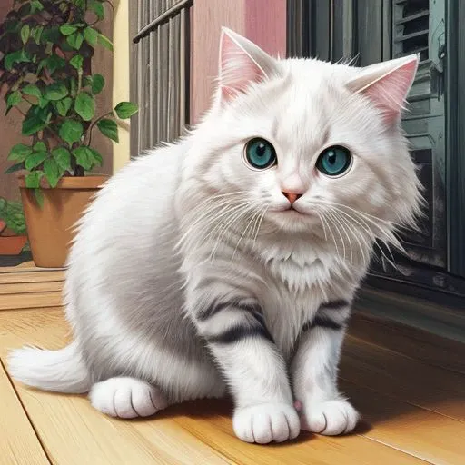 a talking cat, humorous, comic, front view, vector drawing, bright colors, manga style, romantic comedy, natural lighting, cute details, 2D --ar 4:3