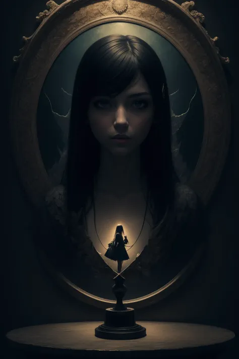 masterpiece, best quality, ultra high res, visually stunning, beautiful, award-winning art, (abstract art:1.3), 1girl, sorceress, dark theme, deep shadow