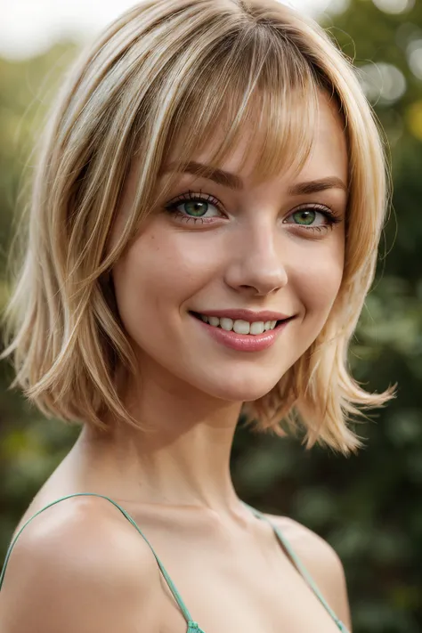 1girl, portrait, brown and blonde hair, multicolored hair, upper body, pale_skin, green_eyes, smiling
