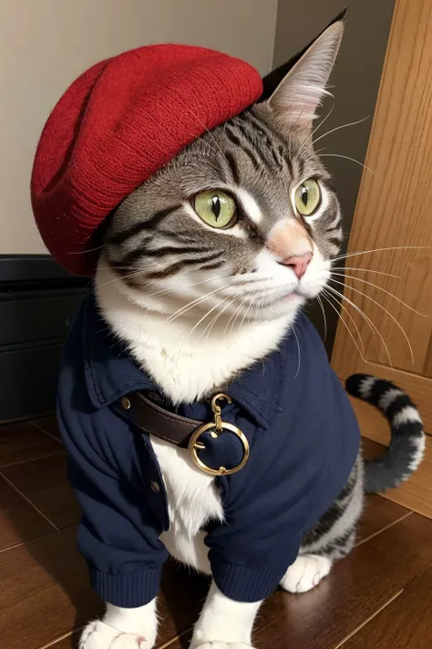 a photo of a cat with a hat, his name is jack, stylish