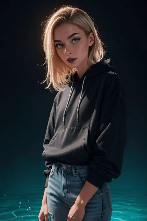 RAW photo, (goth girl), (style of Man Ray:1.4), eerie, dark theme, horror, unsettling, Amusement, Distressed jeans, band hoodie, and platform sneakers, sam yang, Fringe cut, Dirty blonde hair color, Metallic silver eyeshadow with a pop of color, Rectangle-shaped (straight and balanced with minimal waist definition), Deep underwater scene with bioluminescent creatures, detailed skin, skin blemish, sharp focus, beautiful eyes, (analog style:1.2), (film grain:1.2), (high detailed skin:1.2), 8k uhd, dslr, soft lighting, high quality, film grain, Fujifilm XT3, perfect lighting, perfect shading, <lora:epi_noiseoffset2:0.3> <lora:skinny_new_skin:0.3> <lora:sam_yang_offset_right_filesize:0.4>
