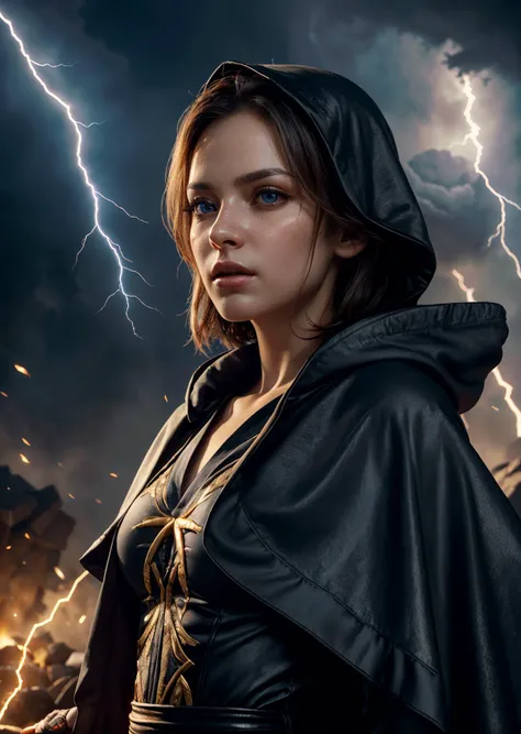 (masterpiece:1.5), concept art, intricate details, highly detailed, photorealistic, octane render, 8k, unreal engine, dynamic pose, best quality, highres, (realistic face:1.1), (hyperrealistic:1.1), ((full_body)), perfect eyes,(shiny skin:1.2), (((hairstyle))), (((perfect hands))), (extremely detailed background), ((dynamic background)), ((lightning)), (light rays), ((1girl)), wearing cloak, (((flowing cloak))), ((detailed eyes, high quality eyes, high quality face)), (extremely intricate robes, magical robes), short hair, casting lightning, electricity, swirling fire, radiating power, sparks, smoke, magic, ((dramatic)), epic, battlefield, depth of field, bokeh, 4k, gothic, ember, particles
<lora:Brightness Adjustment_B_1.1:0.35> <lora:epi_noiseoffset2:0.15> <lora:add_sharpness:0.25> <lora:DETAIL_SLIDER_BY_STABLE_YOGI:0.15> <lora:ShinyOiledSkin_v20-LyCORIS:.5> <lora:Dreamwave v3:.13>, <lora:difConsistency_detail:.25>