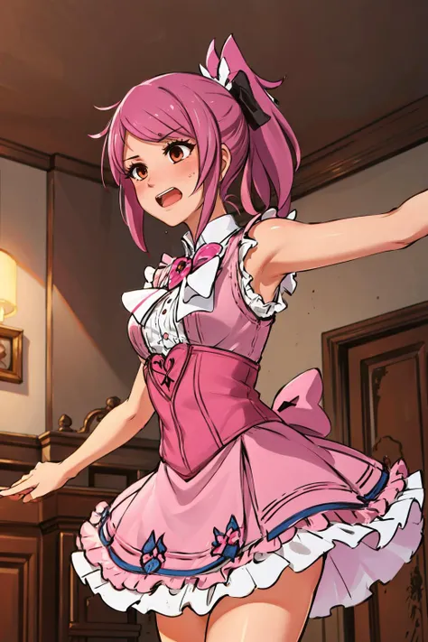 masterpiece, best quality, leah, ponytail, pink tutu, surprised, blushing, grand hall, mansion, pirouette <lora:leah-nvwls-v1-000010:1.0>