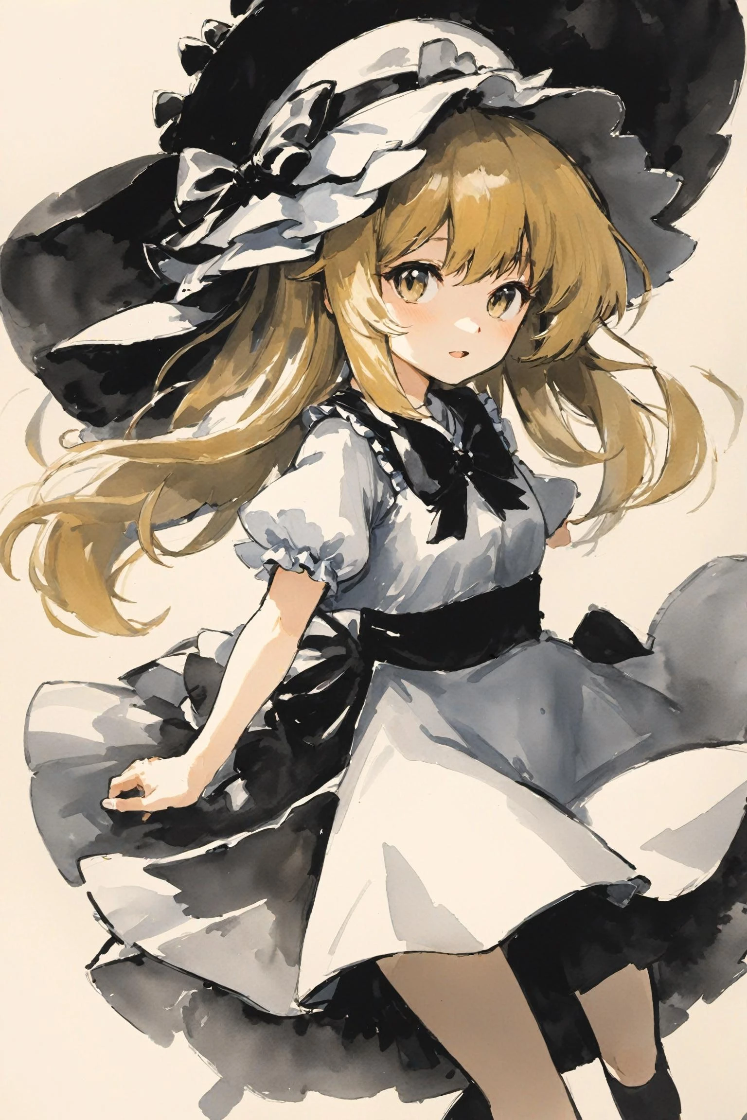(Ink and wash), (masterpiece), (best quality), 1girl,Kirisame Marisa(touhou),