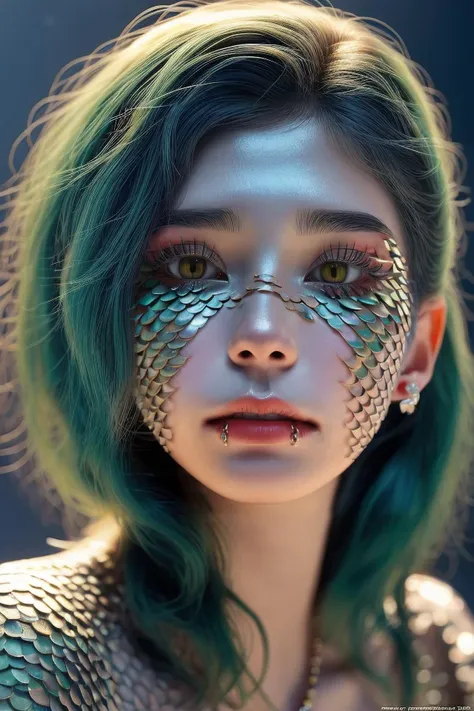 Luxury product style masterpiece,amazing body,posing,flirting,1girl,(playful gaze, smirking:1.1),chinese girl,red lips,makeup,eyeshadow,blush,(pale skin:1.2),(yellow eyes:1.3),<lora:Artist_Style_-_Chinese_Style_Illustration_v2:1>,guofeng,chinese style,(slim,skinny,petite,small breasts:1),(two-tone hair,multicolored hair,black hair,green hair:1.2),cleavage cutout,bare shoulders,jewelry,earrings,necklace,thighhighs,intricate details,(high detailed:1.2),Elegant,sophisticated,high-end,luxurious,professional,highly detailed,<lora:slit-pupils:1>,(snake eyes,slit pupils:1.2),<lora:p13rc1ng:1>,p13rc1ng,lip piercings,<lora:Body_-_Scale_Skin_v1:1>,(scales:1.3),(close-up photo:1.3),, RAW candid cinema, 16mm, color graded portra 400 film, remarkable color, ultra realistic, textured skin, remarkable detailed pupils, realistic dull skin noise, visible skin detail, skin fuzz, dry skin, shot with cinematic camera