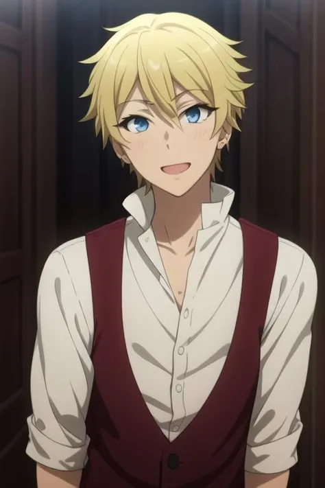 masterpiece, best quality, high quality, 1boy, solo, male focus, looking at viewer, upper body, <lora:escardos_flatt:0.70>, escardos_flatt, blonde hair, <lora:Realism-10:0.10>, Realism