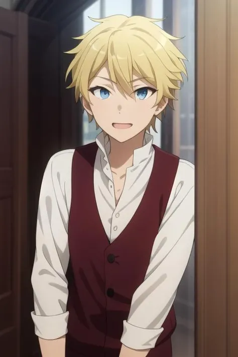 masterpiece, best quality, high quality, 1boy, solo, male focus, looking at viewer, upper body, <lora:escardos_flatt:0.74>, escardos_flatt, blonde hair,