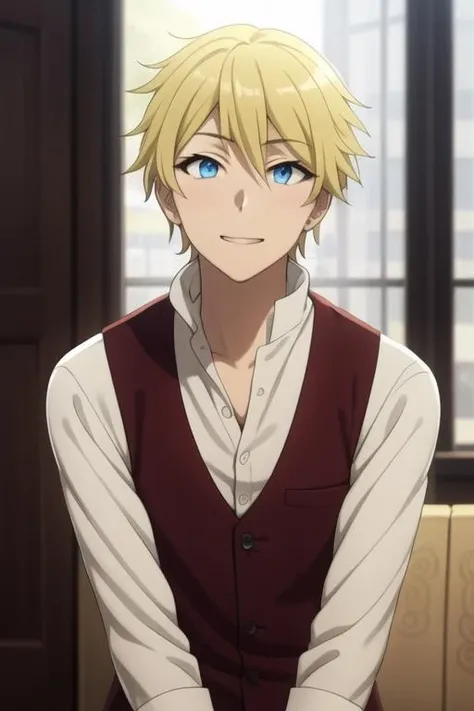 masterpiece, best quality, high quality, 1boy, solo, male focus, looking at viewer, upper body, <lora:escardos_flatt:0.80>, escardos_flatt, blonde hair, <lora:Realism-10:0.30>, Realism