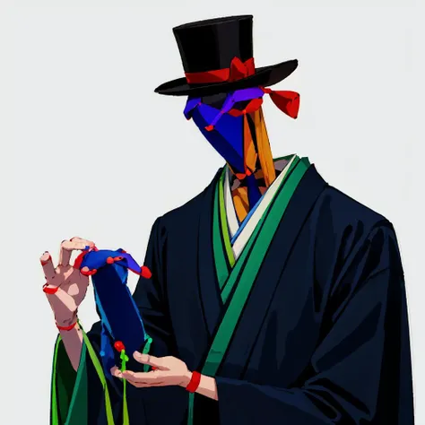 <lora:openposeman-AL:1>, openposeman, stick man, photo, cool background, realistic, wearing kimono, top hat floating on the head, artificial hand, petting cute dog,