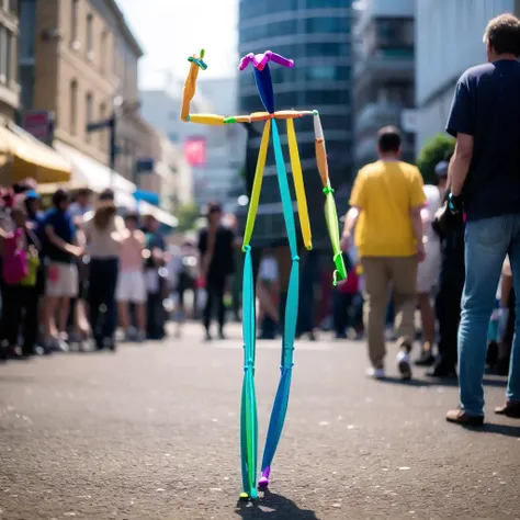 openposeman, stick, depth of field, standing, arm up, street, audience, <lora:openposeman:1>