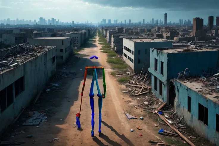 painting, hyperrealistic <lora:openposeman:1> a drunk stickman openposeman riding horse alone at abandoned city, masterpiece, dramatic <lora:epiNoiseoffset_v2:0.7> dramatic light