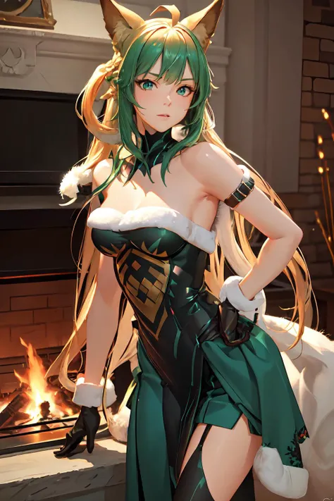 She is a tall female wearing a fur dress. Her skin is salmon colored and her hair is a light shade of green. A more distinctive feature is her left hand which is a flipper-like appendage that is used to create a distinctive call when pressed against the lips. SPARKLE; GLITTER
