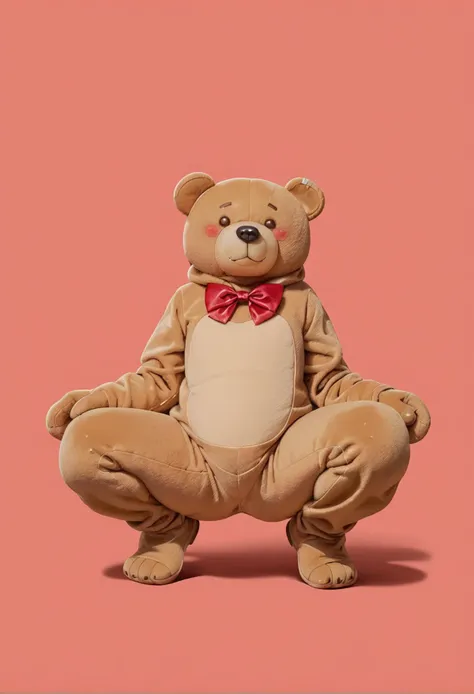 score_9,score_8_up,score_7_up,8k,hd,blush,red background,,ruanyi0606,bear costume,red bowtie,teddy bear,full body,squatting,from behind,<lora:0606 Stellar Bladeï¼Plush Bearï¼_v1_pony:0.9>