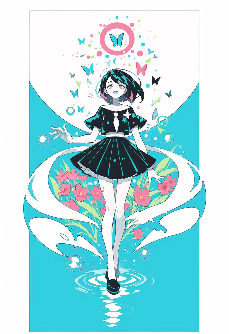 best quality,highly detailed, ultra-detailed, masterpiece, 8k wallpaper,,,(giast:1.7),colorful,multicolored hair, (full body:1.5),furry,(white background:1.2)
1girl,serafuku,skirt,cowboy shot,long hair,light simle,light bush,((Bubble)),Floating flower,wet clothes,,flowers,butterfly,((water)),caustics,blue theme,an extremely delicate and beautiful girl, 8k wallpaper,masterpiece,best quality,daylight,sunlight,,best shadow,
<lora:Chimera Series Z Number Furnace - Ver - GI:1>