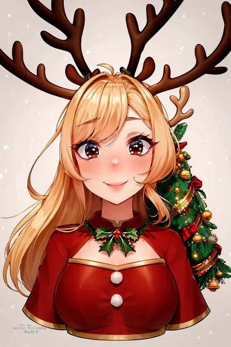 <lora:Puppypaww_Style:0.8>,((masterpiece,best quality)), absurdres, <lora:Rudolf_Red_Nose:0.8>, Rudolf_Red_Nose, solo, Reindeer, animal focus, upper body, portrait, solo, smile, looking at viewer,  Christmas, Christmas tree