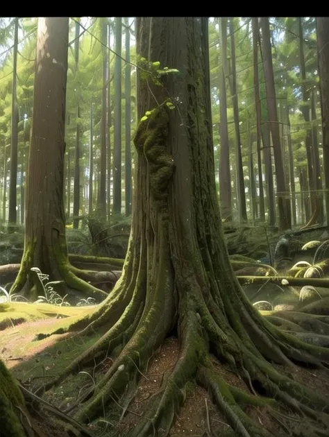 ((extremamente detalhado)) ((obra de arte)) ((melhor qualidade)) ((Uma sexy, Lindo, sedutor, provocante, extremely sexy woman stands next to a giant ancient tree, a mulher tem seios enormes e mamilos duros sexualmente excitados, The hair is white and long, the woman is sexually excited, arms raised above the head, the forest is dense and dark, um riacho passa para o lago vindo do tronco gigante, sombras fortes, brilhe no corpo nu da mulher, corpo todo (corpo todo) vista de baixo, horizon line at the feet, topless.