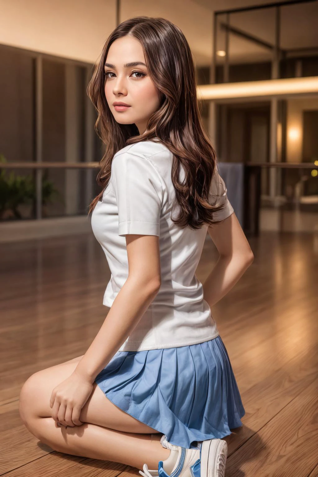 1girl, ((white short sleeves shirt, blue pencil miniskirt, sneakers, kneehighs, school uniform:1.5)), <lora:xsarchitectural-6:0.2> cinematic, hyper realistic photograph of black, concrete and and corten modern minimalist villa with open living room and dining room, architecture with artificial lighting and illuminated swimming pool, garden with olive trees, infinite pool, unreal engine 5, photography, ultra - wide angle, depth of field, hyper - detailed, insane details, intricate details, beautifully color graded, unreal engine, photoshoot, shot on 25mm lens, dof, tilt blur, shutter speed 1/ 1000, f/ 22, white balance, 32k, super - resolution, megapixel, pro photo rgb, vr, lonely, good, massive, half rear lighting, backlight, natural lighting, incandescent, optical fiber, moody lighting, cinematic lighting, studio lighting, soft lighting, volumetric, conte - jour, beautiful lighting, accent lighting, global illumination, screen space global illumination, ray tracing global illumination, optics, scattering, glowing, shadows, rough, shimmering, ray tracing reflections, lumen reflections, screen space reflections, diffraction grading, chromatic aberration, gb displacement, scan lines, ray traced, ray tracing ambient occlusion, anti - aliasing, fkaa, txaa, rtx, ssao, shaders, opengl - shaders, glsl - shaders, post processing, post - production, cell shading, tone mapping, cgi, vfx, sfx, insanely detailed and intricate, hyper maximalist, elegant, super detailed, dynamic pose, photography, volumetric, ultra - detailed, 8k, ambient occlusion, volumetric lighting, high contrast, hdr <lora:add_detail:0.8>
