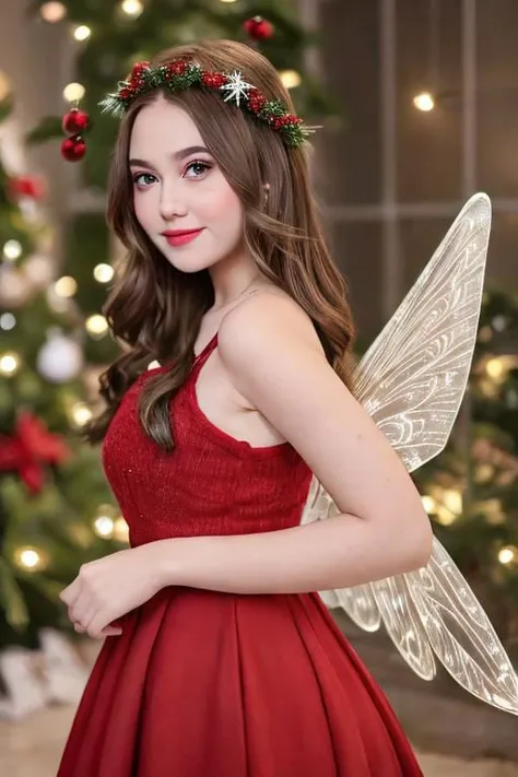 instant christmas, beautiful fairy with christmas light wings, symmetrical, Christmas fairy, high quality beautiful lights