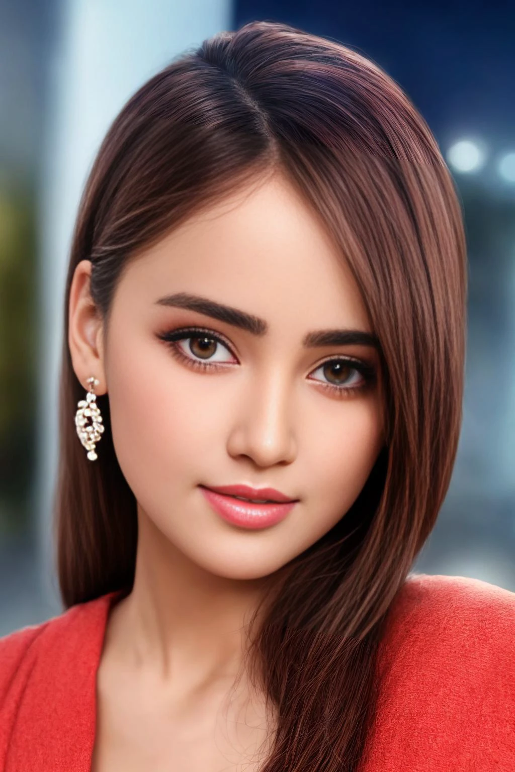 8k wallpaper, Amazing, finely detail, huge file size, official art, extremely detailed CG unity 8k wallpaper, extremely detailed beautiful girl, extremely detailed face, extremely detailed eyes, extremely detailed skin, extremely detailed fingers, extremely detailed nose, extremely detailed mouth, perfect anatomy, highly detailed background, extremely detailed clothing, 1girl, cute girl, realistic body, petite, fair skin, slender body, good figure, black hair, smile, cute, young, cute face, face, realistic face, beautifully detailed eyes, drooping eyes, beautiful big eyes, large dark eyes, beautiful and clear eyes, earrings, looking at viewer, (night:1.2), <lora:add_detail:1>