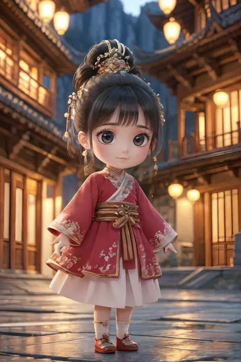 a cute baby girl ,dressed in Chinese hanfu,3d art ,c4d,octane render,ray tracing,popmart blind box,clay material,Pixar style,animation lighting,depth of field,ultra detailed,8K