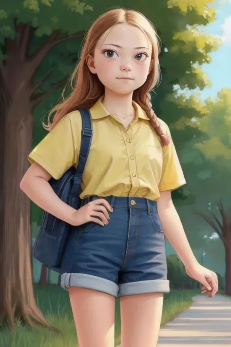 painting of Greta Thunberg, short, cartoon style