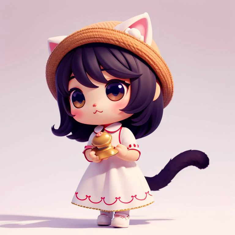 (masterpiece, best quality:1.1)Chibi,A little cute cat in a dress with a hat ,Soft light , white background, <lora:Chibi Animals:0.5>