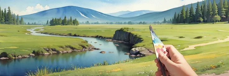 ((masterpiece, official art, watercolor sketch)), Ural taiga landscape