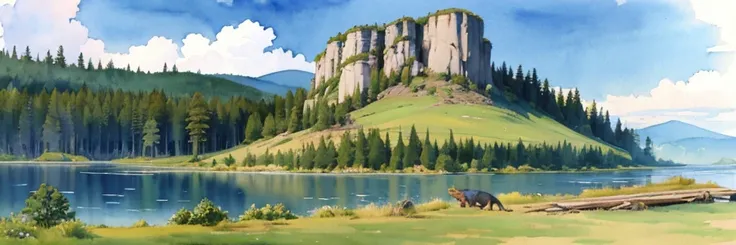 ((masterpiece, official art, watercolor sketch)), Ural taiga landscape