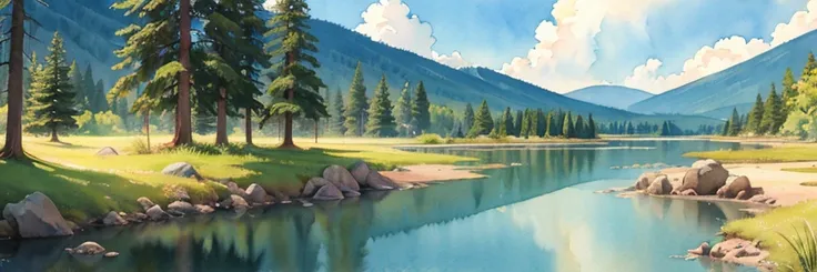 ((masterpiece, official art, watercolor sketch)), Ural taiga landscape