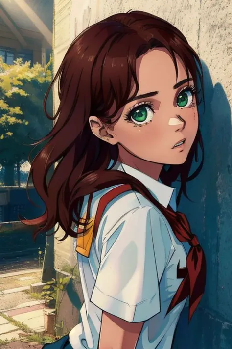 olgdmi, <checkpoint:divineelegancemix_V9:0.85>,<lora:more_details:1>, (nude), (close view), dynamic poses, ((best eyes)), 1girl, solo, long hair, looking at viewer, skirt, brown hair, shirt, school uniform, green eyes, white shirt, parted lips, day, tree, sunlight, ultra high res, perfecteyes eyes, (photorealistic:1.4), high resolution, detailed, raw photo, rich colors, hyper realistic, lifelike texture, dramatic lighting, unreal engine, photorealistic, photo, realism, photorealism, high contrast, photorealistic, 8k, HD, high definition, detailed realistic, detailed, skin texture, hyper detailed, realistic skin texture, ((HD, clear, sharp, in focus))