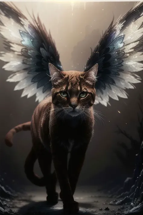A fluffy red cat with crystal wings on its back. It stands on its hind legs. She's running
masterpiece, best quality, highly detailed, cinematic film, surreal lighting shadow, Anatomical photo, professional photo, clarity drawn body details, augmented reality, hyperrealistic, hyperdetalization,clarity, elegant, lots of details, professional design, very high resolution, contrast, augmented details of the environment and background, filigree, emotional, touching, clear drawing of the details of the environment, photographic clarity and depth of drawing