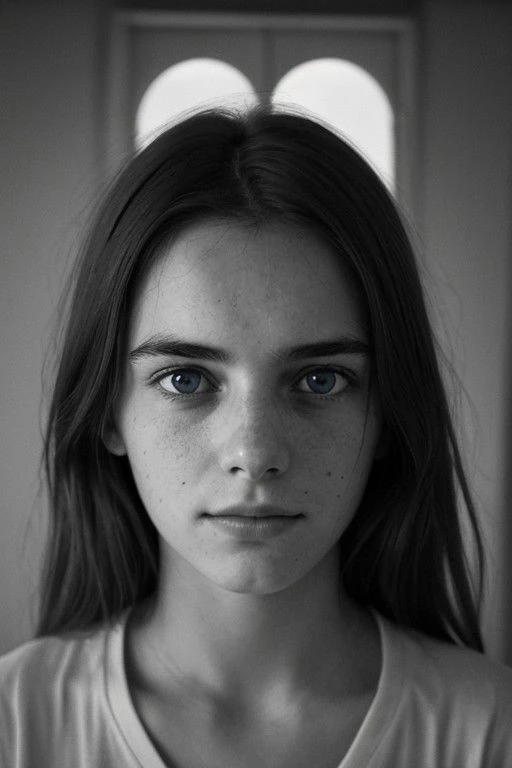 The most beautiful french girl in the World, color eyes, blue eyes, 24 years old, closeup, a cute shy smile, worried expression, bnw photo in the style of Alessio Albi, cinematic composition, cinematic lighting,