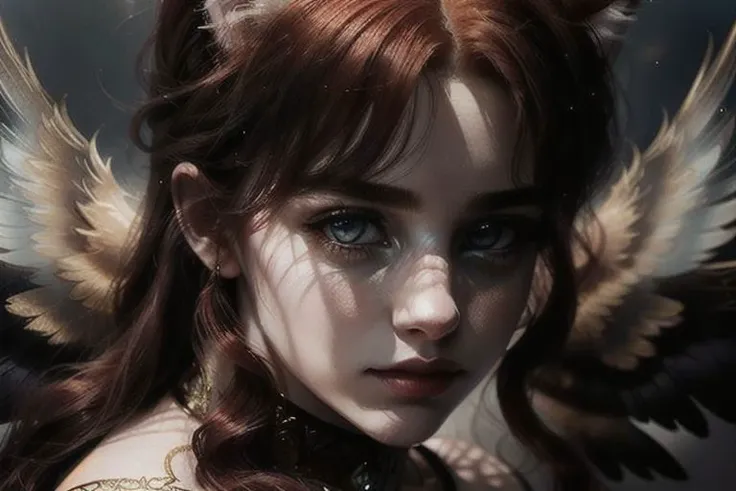 A fluffy red Beautiful cat girl Olya with crystal wings on its back. The girl has red hair. the head and hands are clearly drawn. The girl holds a gray wolf by the throat, which has opened its mouth and is trying to bite her. An image from a different angle.
masterpiece, best quality, highly detailed, cinematic film, surreal lighting shadow, Anatomical photo, professional photo, clarity drawn body details, augmented reality, hyperrealistic, hyperdetalization,clarity, elegant, lots of details, professional design, very high resolution, contrast, augmented details of the environment and background, filigree, emotional, touching, clear drawing of the details of the environment, photographic clarity and depth of drawing