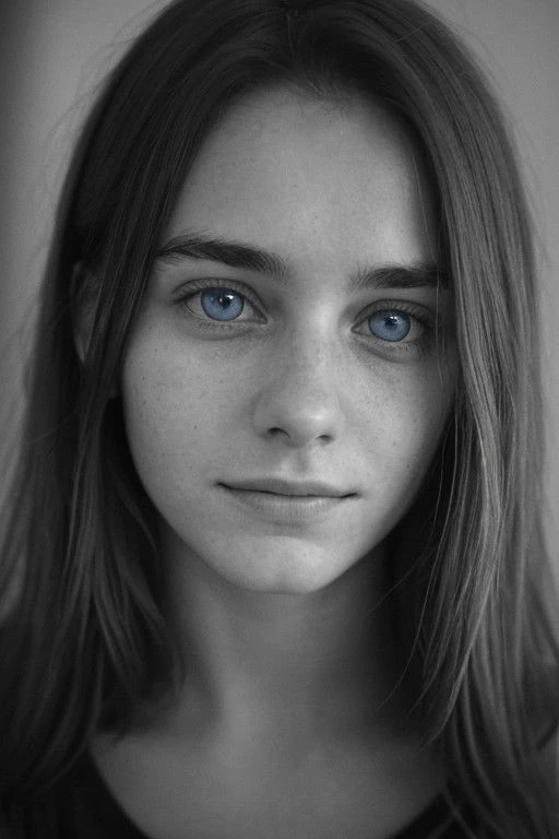 The most beautiful french girl in the World, color eyes, blue eyes, 24 years old, closeup, a cute shy smile, worried expression, bnw photo in the style of Alessio Albi, cinematic composition, cinematic lighting,