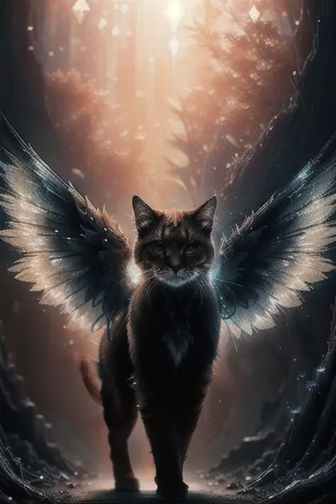 A fluffy red cat with crystal wings on its back. It stands on its hind legs. She's running
masterpiece, best quality, highly detailed, cinematic film, surreal lighting shadow, Anatomical photo, professional photo, clarity drawn body details, augmented reality, hyperrealistic, hyperdetalization,clarity, elegant, lots of details, professional design, very high resolution, contrast, augmented details of the environment and background, filigree, emotional, touching, clear drawing of the details of the environment, photographic clarity and depth of drawing