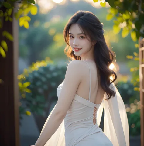 A mature woman stands in a thin-strapped muiticolored dress (tight-fitting), illuminated by a gentle backlighting effect. Her silhouette is outlined softly, creating a dreamy and elegant atmosphere, (out door), (solo), (half body), jewelry, Wavy curls hair style,look at viewer, beautiful, masterpiece, high quality, very detail face, (big breast:0.6), Smiling <lora:Maeylin:0.8> ultra high resolution,cinematic light, detailed environment(real), motion blur, depth of field, ((perfect body)),, (masterpiece,best quality:1.5)