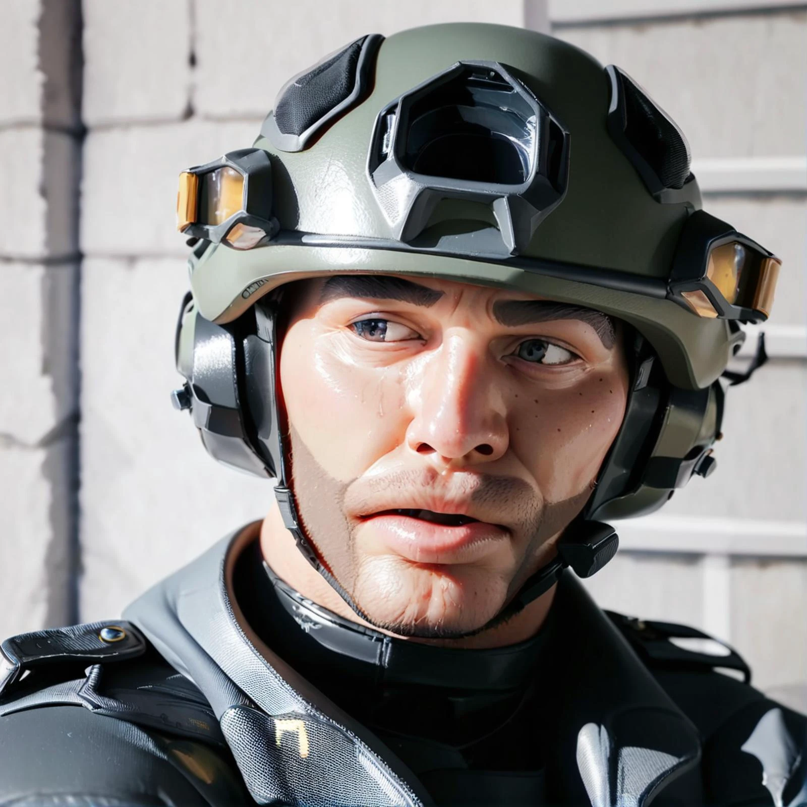 score_9, score_8_up, score_7_up, retro tech realistic image, soldier man, male, facial hair, helmet,standing, tech uniform, ally, war zone<lora:soldier_pxl_2-000017:.8> <lora:retro_XL_2:.5>
