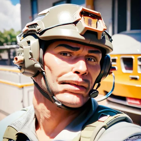 score_9, score_8_up, score_7_up, retro tech realistic image, soldier man, male, facial hair, helmet,standing, tech uniform, ally, war zone<lora:soldier_pxl_2-000017:.8> <lora:retro_XL_2:.5>