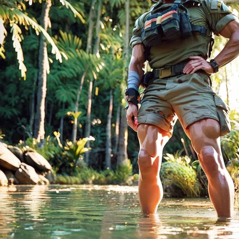 score_9, score_8_up, score_7_up, soldier, standing knee deep in swamp, sunset, jungle, on high alert, ready for combat <lora:soldier_pxl_2-000017:1>