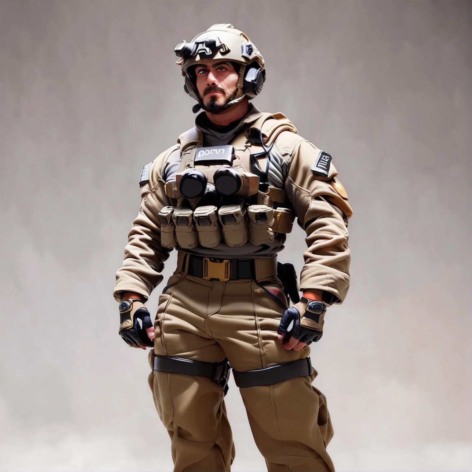 score_9, score_8_up, score_7_up, retro tech realistic image, soldier man, male, facial hair, helmet,standing, tech uniform, ally, war zone<lora:soldier_pxl_2-000017:.8> <lora:retro_XL_2:.5>