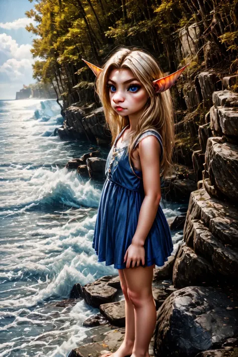 Beautiful Lighting, <lora:l - L| :1>, <lora:y:1>,  outdoors, alley, Style-DA, (1girl:blue  eyes, blonde hair, absurdly long hair, hair between eyes),
 <lora:ZoantrMax1:0.9>, zoantr, looking forward, full body, sundress, (AS-YoungV2:1.3),