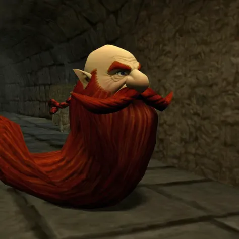 Harry_Dwarf, dwarf-like character, flowing long red beard, braided moustache,bald , <lora:Harry_Dwarf:1>, in a dungeon , <lora:add-detail-xl:0.8> <lora:diffusion64-v2:0.8> n64style, n64, 3d, ocarinaoftime, majorasmask