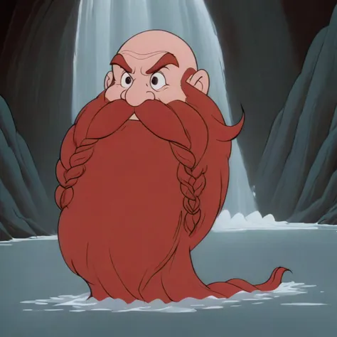 <lora:sdxl_lora_80scartoon:1.2> style of 80scartoon, <lora:Harry_Dwarf_1.5:0.8> Harry_Dwarf, Braided moustache, long red beard, bald, looney toons, Ethereal Waterfalls ,(animation cel)