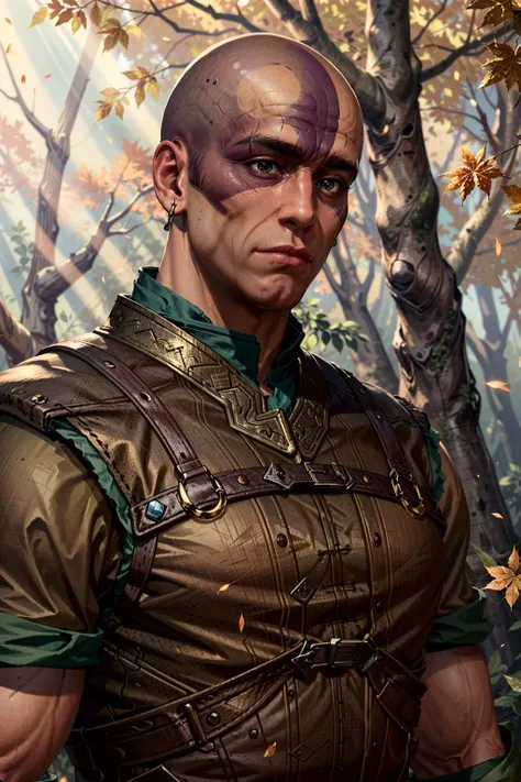 (masterpiece, best quality:1.3)
<lora:epi_noiseoffset2:1> <lora:add_detail:0.7> <lora:BGMinsc:0.8>
BGMinsc, 1boy, solo, bald, facial mark, muscular, establishing shot , autumn forest, midday, warm and golden light filtering through colorful leaves