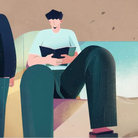 <lora:MarketingFlat-000006:1>,1 boy,reading,flat illustration,noise texture,exaggerated body proportions,no facial details