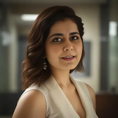 RaashiKhanna, photograph, [Odious:Glam:9] Deafening full-figured Female Cylon, Embroidery, Ashkenazi hairstyle, FOV 90 degrees, Detailed illustration, Angry, loop lighting, film grain, Sony A7, Depth of field 270mm,  <lora:RaashiKhannaSDXL:1>