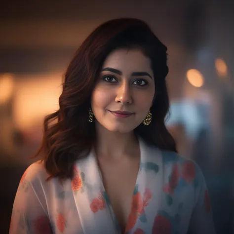 RaashiKhanna, art by Brandon Woelfel, (art by Paul Barson:1.1) , [photograph, close-up shot of a Paranoid Furious stocky Female Mummy, torn suit, Sculptural field, Gamercore, volumetric lighting, Sony A9 II, Circular polarizer, Offset print::6],  <lora:RaashiKhannaSDXL:1>