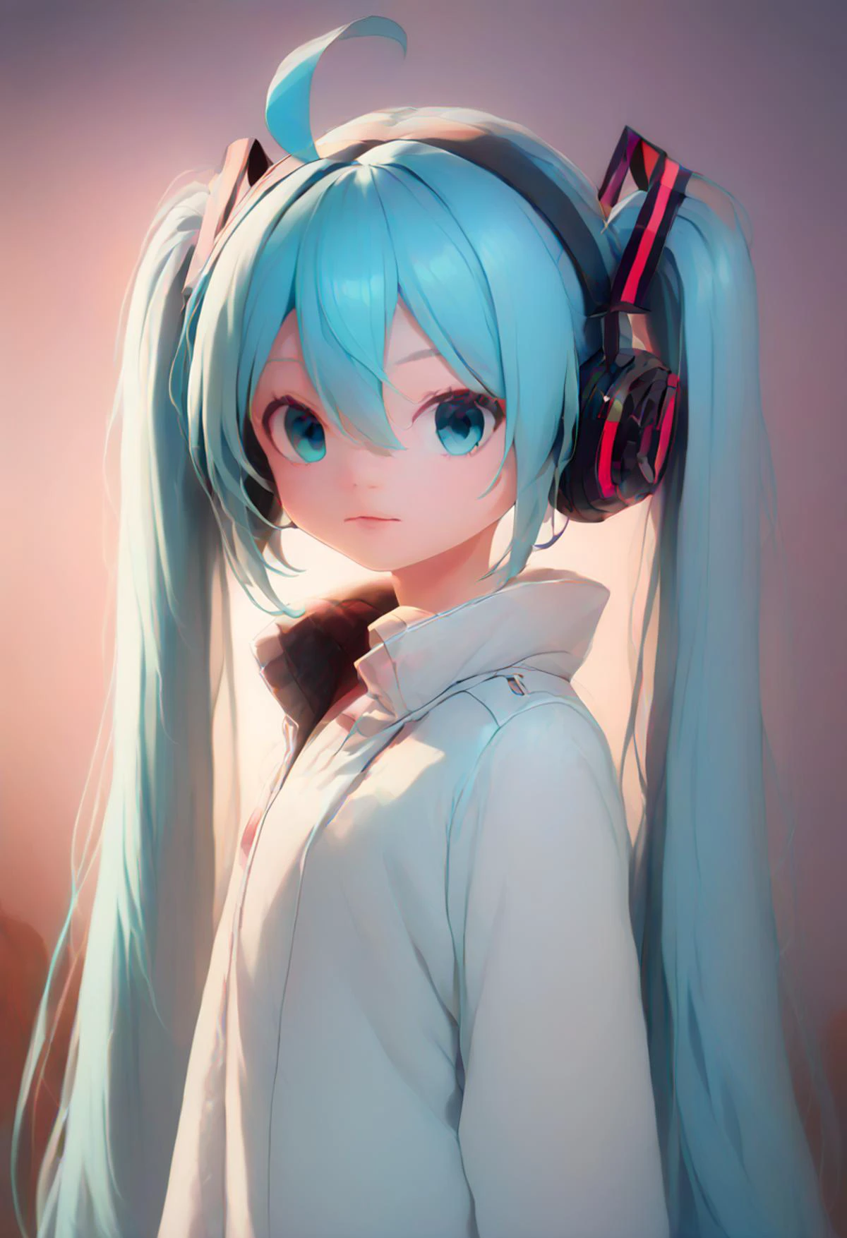 score_9, score_8_up, score_7_up, 1girl, high quality, best quality, masterpiece, <lora:miku-hatsune-ponyxl-lora-nochekaiser:1> miku hatsune, ahoge, aqua eyes, aqua hair, crossed bangs, hair between eyes, hair ornament, headphones, long hair, twintails, <lora:AngelicCAT_Style:0.8>, high resolution, highly detailed, perfect lighting, beautiful detailed eyes,