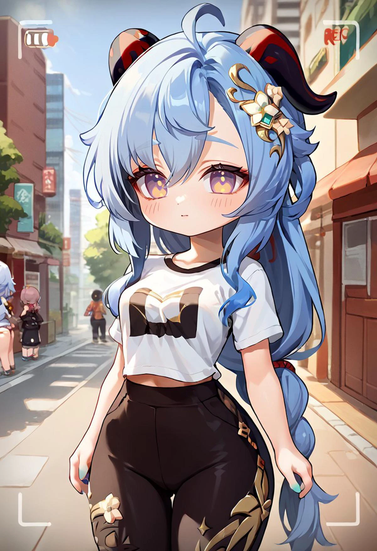 score_9,score_8_up,score_7_up, <lora:genshin_v4:0.8>, 2girl ,chibi, perfect lighting, Shenhe_\(genshin_impact\), Ganyu_\(genshin_impact\), <lora:GTChibiXL1024V1:0.5>, Camera frame, <lora:Camera frame:1>, walk together, Urban, Tight pants, Shirt, visible belly Wide hips, big tits, <lora:AngelicCAT_Style:0.3>